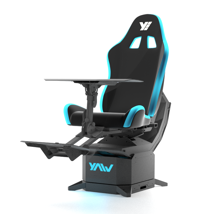 Yaw3 Motion Simulator เก้าอี้ซิมูเลเตอร์สำหรับ VR และ Sim Racing สีดำ-ฟ้า พร้อมแท่นวางจอยพวงมาลัยและแป้นเหยียบ