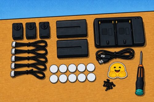 Microduck Developer Pack: spare motors, motor cables, charger, batteries, NFC tags and tools
